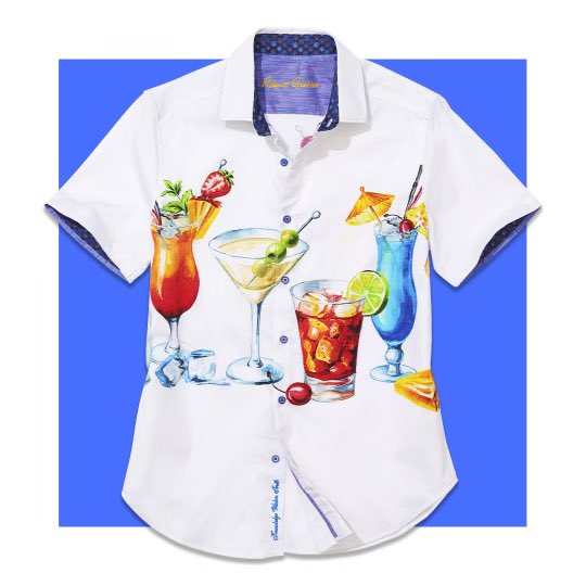 RobertGrahamNYC's tweet photo. Join us for a Cocktail Party - a short sleeve stretch cotton shirt with colorful cocktail #WearableArt - the latest in our Collector favorite Drinks Series #BeTheShout #RGStyle https://t.co/1duDan3lFk