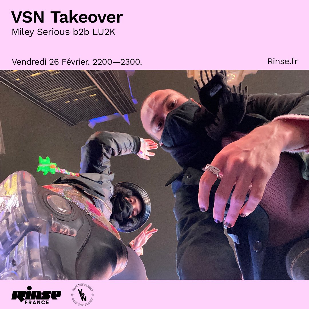 DJ SHAMPAIN VIP (@dj_shampain) on Twitter photo Our VSN takeover is underway on <a href="/RinseFrance/">Rinse France</a> right now!!! You can tune in on rinse.fr/player
Tommy 2000 is in the mix now, followed by <a href="/EfaONeill/">Aoife O'Neill</a> <a href="/themutantjoe/">MUTANT JOE</a> <a href="/AuroreJunior/">Miley Serious</a> <a href="/lu2000k/">lu2k</a> myself and KETTAMA over the next five hours 🤩🤩🤩 Our VSN takeover is underway on <a href="/RinseFrance/">Rinse France</a> right now!!! You can tune in on rinse.fr/player
Tommy 2000 is in the mix now, followed by <a href="/EfaONeill/">Aoife O'Neill</a> <a href="/themutantjoe/">MUTANT JOE</a> <a href="/AuroreJunior/">Miley Serious</a> <a href="/lu2000k/">lu2k</a> myself and KETTAMA over the next five hours 🤩🤩🤩