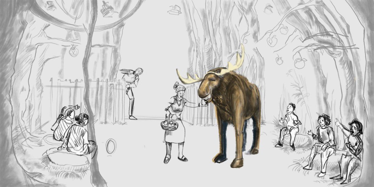 We’ve been working with the wonderful artist @MohmeDsaeed on a storyboard/animatic for THIS MOOSE BELONGS TO ME. This will be the “script” we use instead of a traditional text or treatment as inspiration for our show! Here’s a few WIP images... @polkatheatre