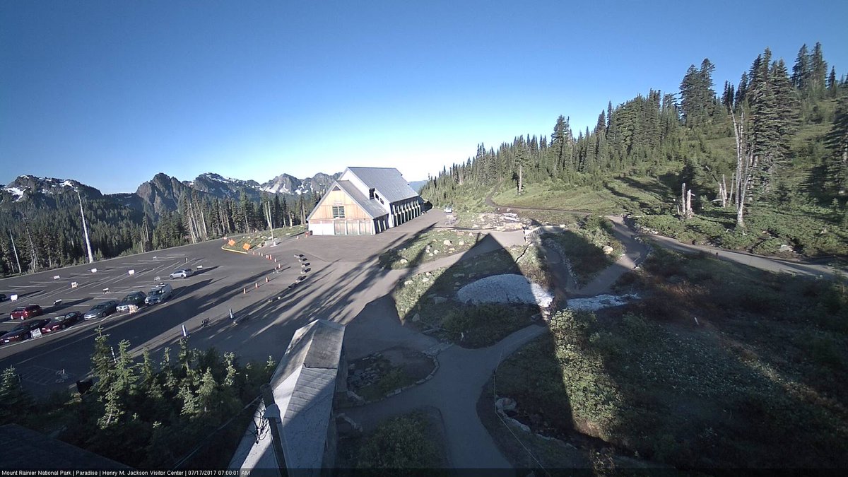 NWSSeattle's tweet image. A comparison of a typical mid summer scene versus the current one at the visitor center at Paradise at Rainier. #wawx