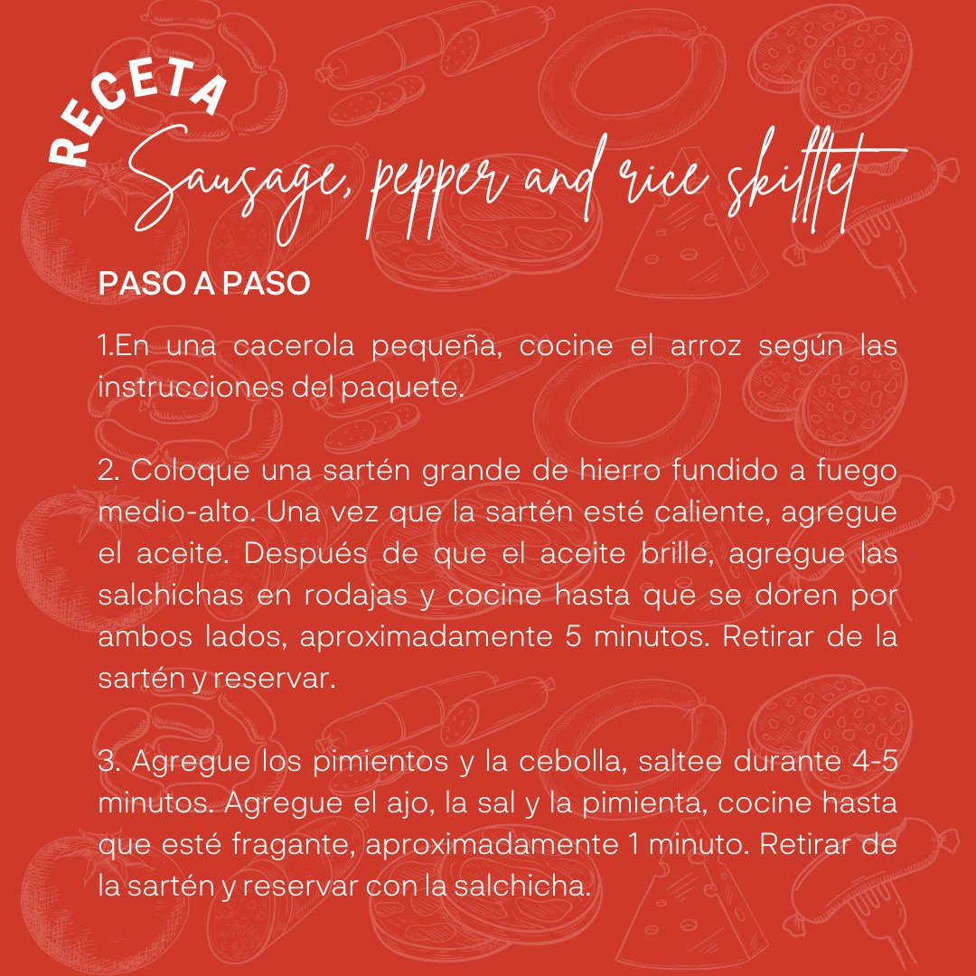 SausagesMX's tweet photo. El fin de semana ya está aquí, y para una comida familiar diferente, te dejamos esta deliciosa receta "Sausage, pepper and rice skillet" 🥘 Encuentra salchicha kielbasa en nuestra tiena online #receta #sausagesmx #FelizViernesATodos #viernes #reunion https://t.co/hfnAMR9wJ8