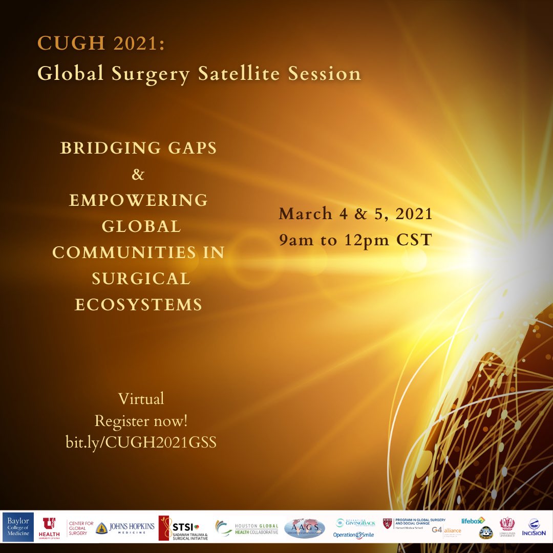 RyanHayton's tweet photo. March 4&amp;5 - The Consortium of Universities for Global Health is hosting a global surgery session to further global surgery initiatives.    #GlobalSurgery #CUGH2021 #LLUHCenterForGlobalSurgery #AAGS @aaglobalsurgery @LLUHealth @PAACS_ @drwaltjohnson https://t.co/Kyecxk6QC7