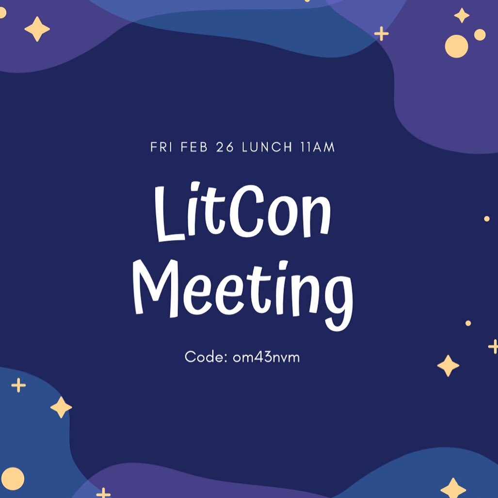 jchsLitCon's tweet image. Good morning members! Come join our LitCon meeting today for updates and news on upcoming events. Hope to see you there!