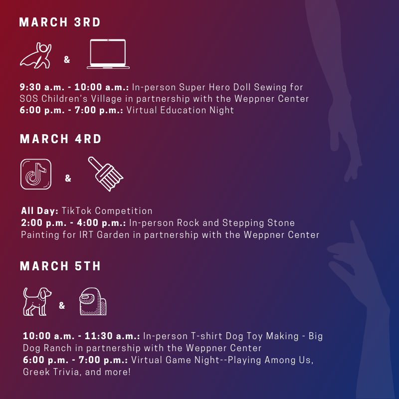The moment we’ve all been waiting for is finally here: Greek Week officially begins next week! ⁣
⁣
Here’s a peek at all of the exciting in-person and virtual events taking place during Greek Week!⁣
⁣
⦁⦁⦁
#faugreeks #fau24 #fau23 #fau25 #faufslife