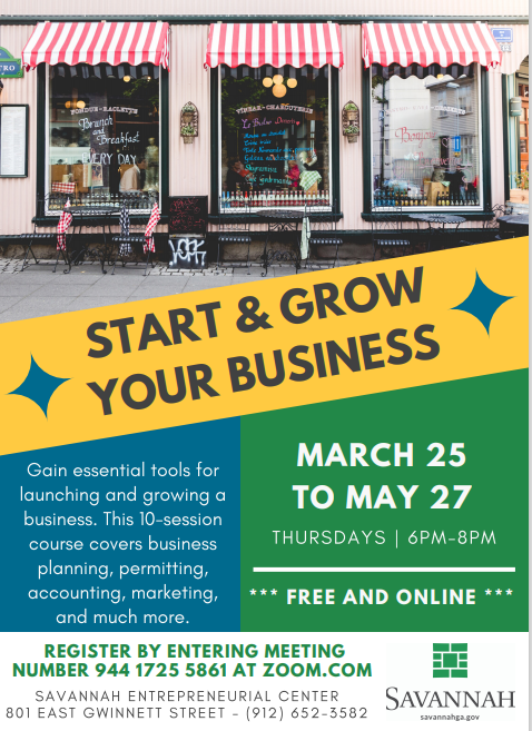 cityofsavannah's tweet image. Start &amp;amp; Grow Your Business! Register today for our FREE in-depth 10-week series class with our Economic Development from March 25 to May 27. Topics include: #business planning, accounting, marketing and more. #Savannah ecs.page.link/Q6De1