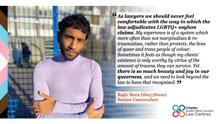 Our thanks to senior immigration &amp; asylum caseworker Rajiv Bera for their hugely inspiring lunchtime talk as part of LGBT+ History Month on their work representing clients raising asylum claims in the UK on the basis of their sexuality and/or gender identity.

#LGBTHM21