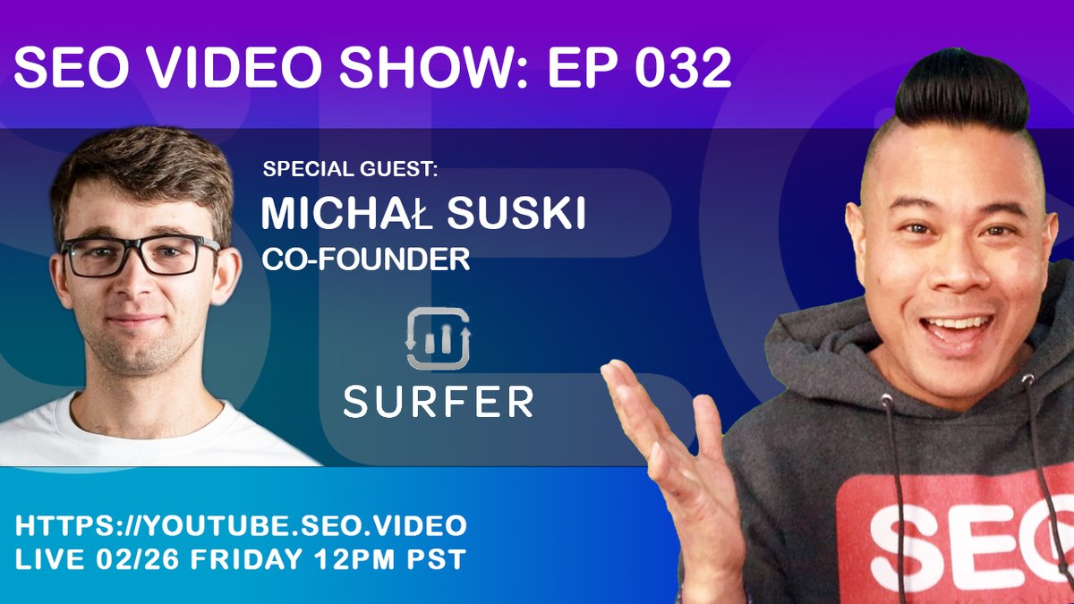Join <a href="/paulandre/">Paul Andre de Vera</a> and <a href="/michal_suski/">Michal Suski</a> co-founder <a href="/surfer_seo/">Positive Surfer</a> in 1hr today at 12pm PST on the #SEOvideoSHOW 👉youtu.be/MF7OikwgGNo👈