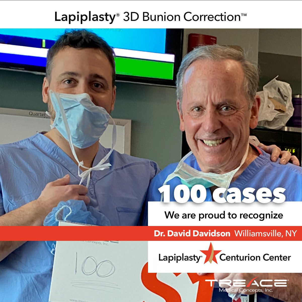 We are proud to recognize Dr. David Davidson (Williamsville, NY) as a member of the Lapiplasty® Centurion club! Dr. Davidson and his team his team recently treated their 100th Lapiplasty® 3D Bunion Correction™ patient.

#lapiplasty #fixitrightthefirsttime #bunion