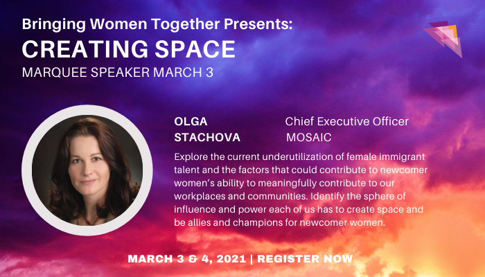 Create space and opportunities for newcomer women with <a href="/OlgaStachova/">Olga Stachova</a> on March 3, 2021. 

Register now: ow.ly/7KvA50DFBFs

#BWTCreatingSpace #BWTVancouver #BWTMarquee2021