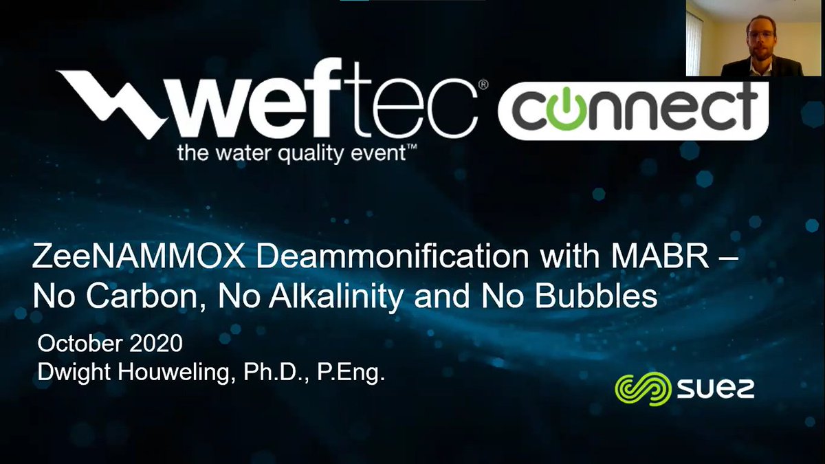 VeoliaWaterTech's tweet photo. During #WEFTECConnect, SUEZ’s Dwight Houweling covered ZeeNAMMOX technology, providing some background on its creation and how it leverages the benefits of MABR for a more efficient Anammox process. Log in & watch his presentation here: https://t.co/lebizzkuDD https://t.co/g18CnWSOj4