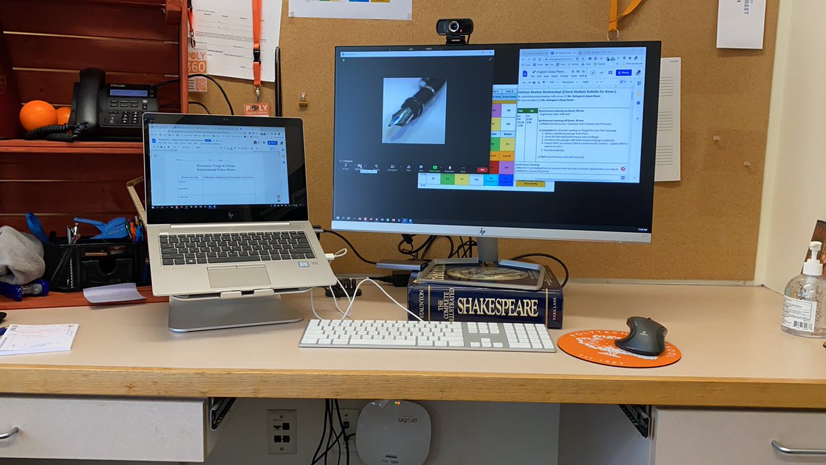 PolyHolmgren's tweet image. Took two weeks to get my office distance learning space “just right” - including external web cam, new hub, and removed keyboard tray — all so I could look directly into the cam to simulate eye contact! #PolySolves