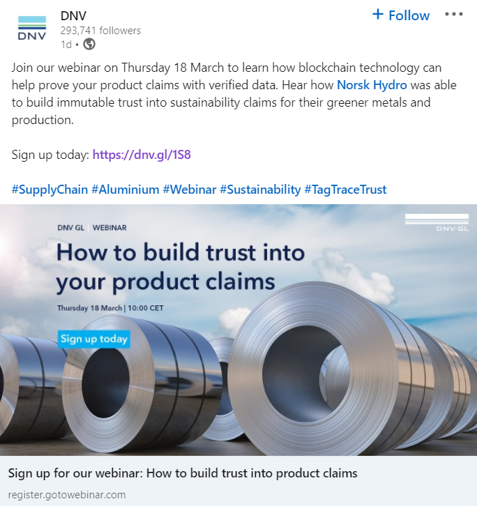 eisenreich's tweet image. VeChain x DNV

&quot;Hear how Norsk Hydro was able to build immutable trust into sustainability claims for their greener metals and production.&quot;

DNV + Sustainability + Immutable Blockchain Solution = 🤔

Webinar Registration:
register.gotowebinar.com/register/54305…

#Speculation #VeChain $VET #VeFam