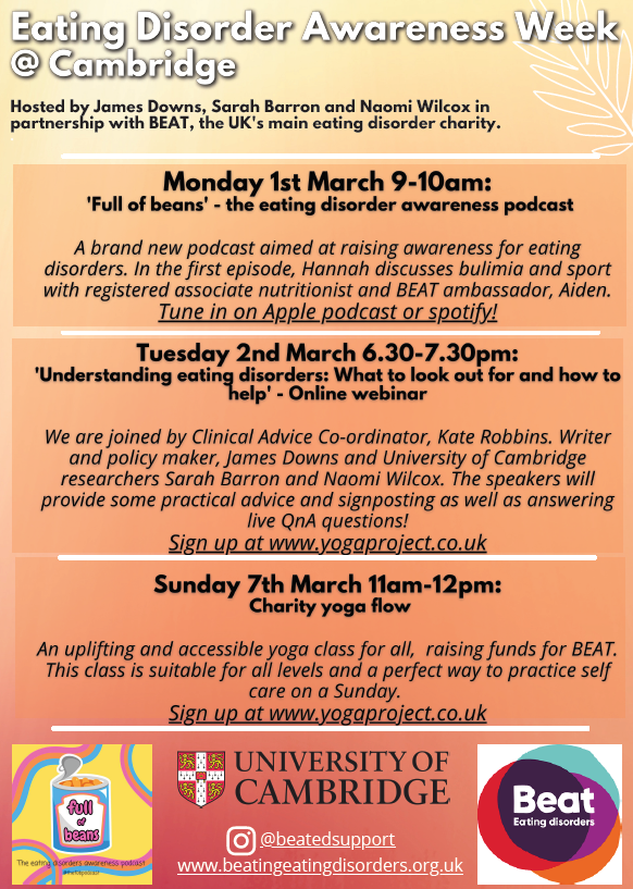 BiotechBarron's tweet photo. We have been busy organising some events in aid of eating disorder awareness week! Please share with anyone you think will be interested, welcome to all!
@beatED #beateatingdisorders #edrecovery
Webinar sign up: https://t.co/S3Xoz5vV58
Yoga sign up: https://t.co/riSJ9wmeaX https://t.co/raSFbWXuIT