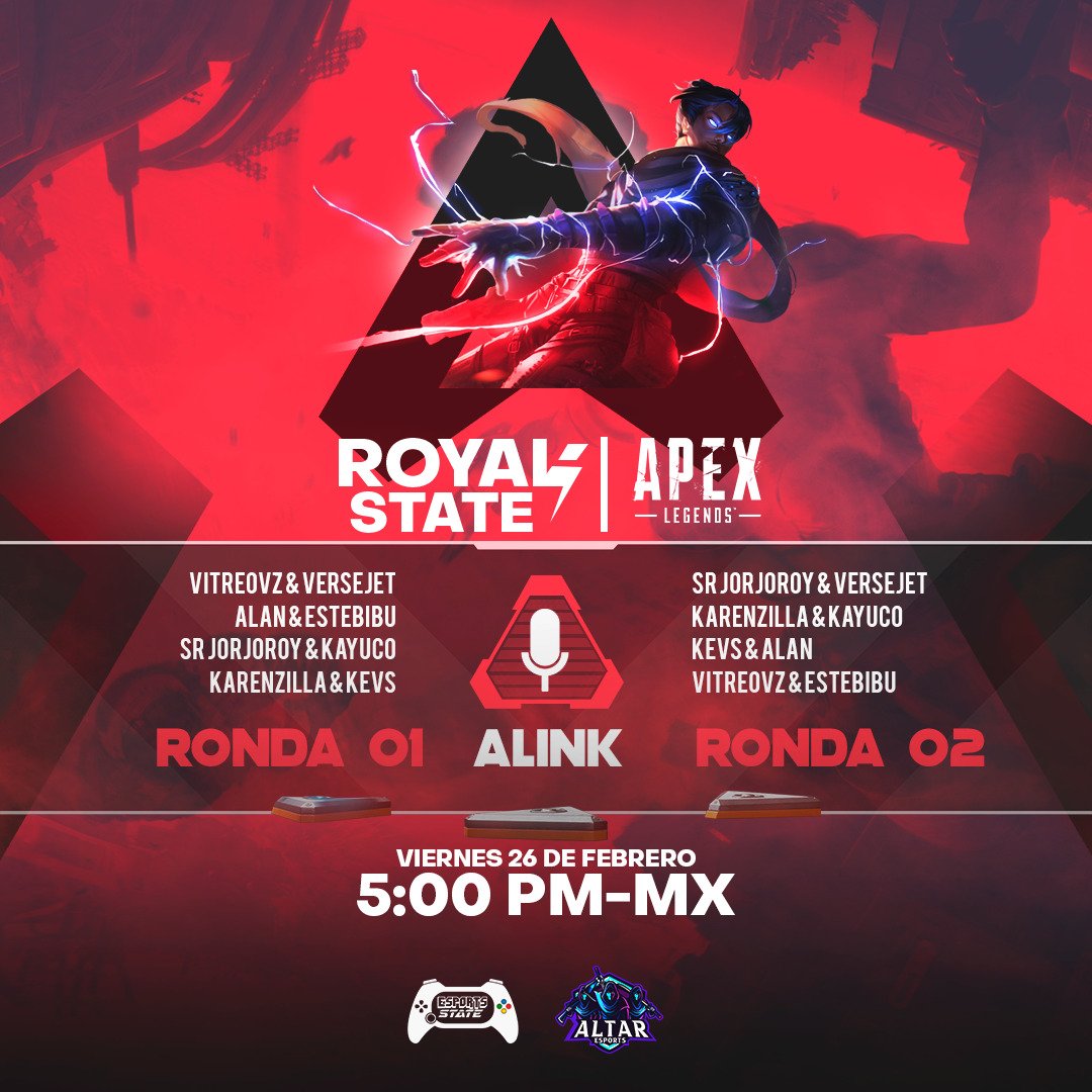 EsportState's tweet photo. #RoyalState
LET’S GET READY TO RUMBLE!
Esports State y Altar Esports competirán por la supremacía total en Apex Legends 🔥
Acompáñanos en el stream y apoya a tu favorito ➡ https://t.co/kFR5J7qus9 https://t.co/7CzNYSYjDC