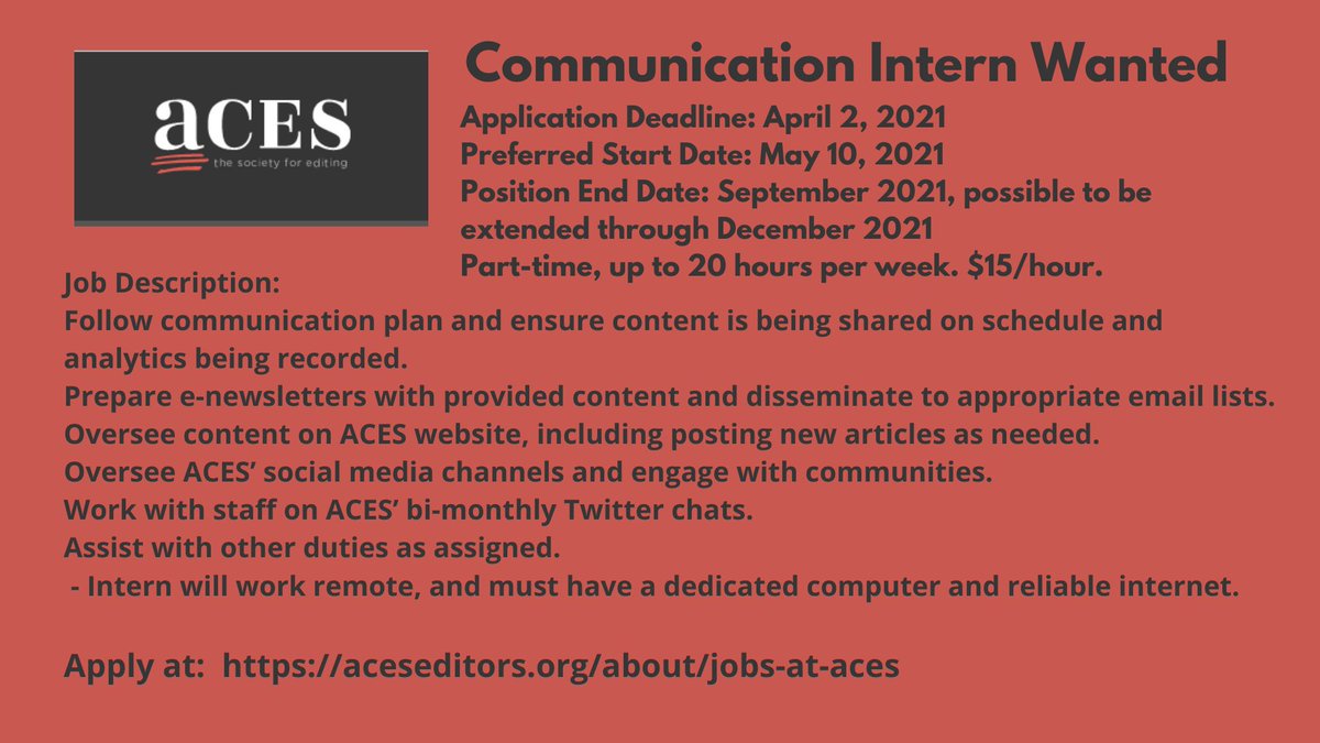 IWUcom's tweet image. Here is another internship opportunity! Be sure to check it out!

#iwucomm #internship #aces