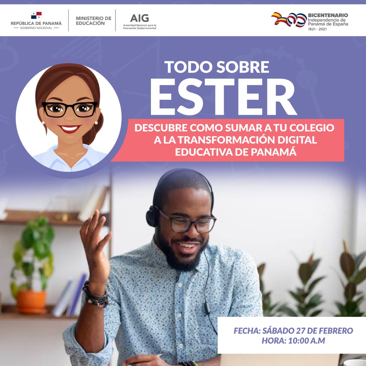 ¡Todo sobre ESTER! Invitamos a directores y docentes de escuelas oficiales a participar en este seminario, donde podrán descubrir cómo su centro educativo puede sumarse a esta plataforma.

Fecha: Sábado 27 de febrero.
Hora: 10:00 a.m.

⬇️Link de registro:
ow.ly/4lar50DKcfI
