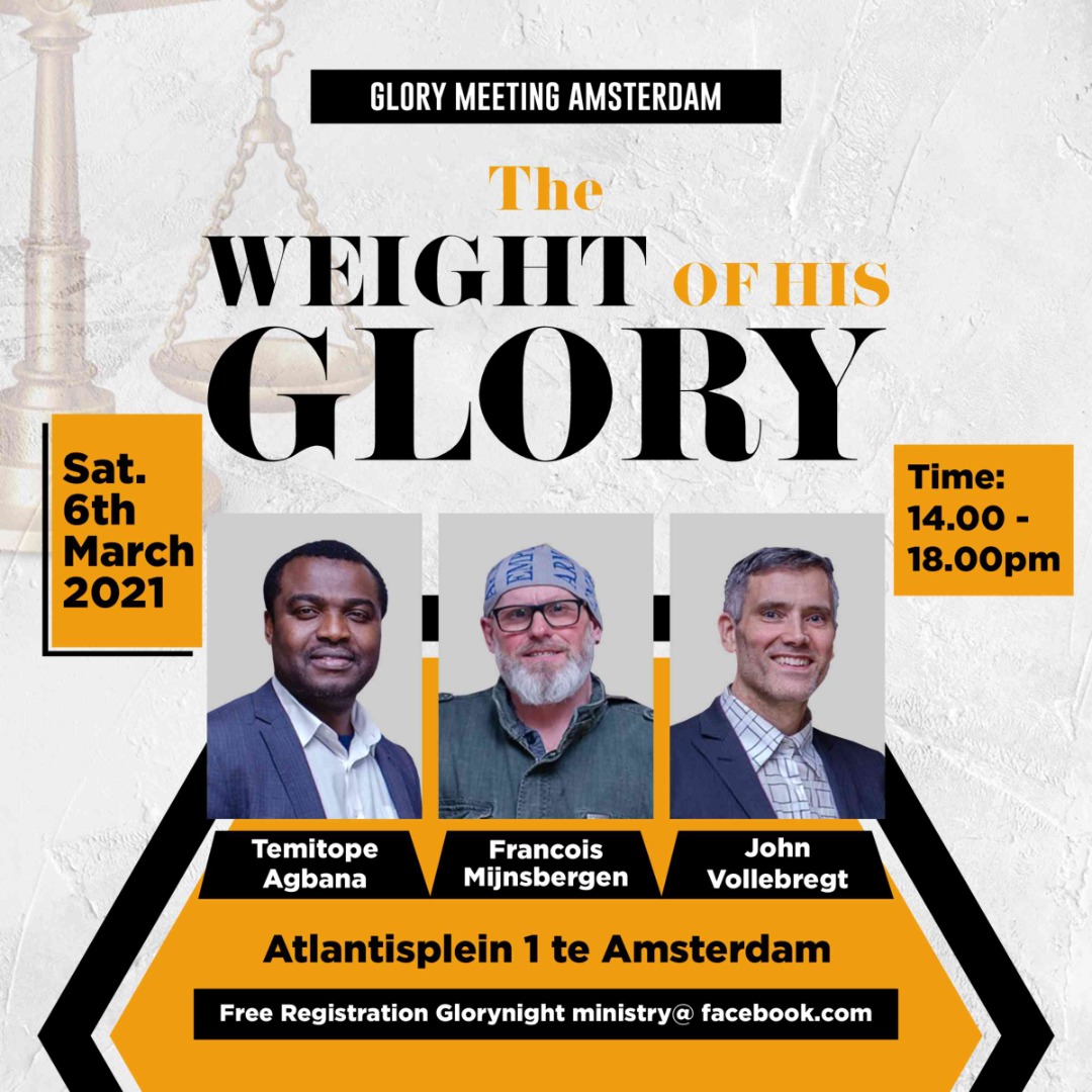 ENrotterdam's tweet photo. The weight of His glory

In Ex 33:18 Moses prayed and asked God to Show him His glory 

Join us on the 6th of March in Amsterdam,  

Registration link:
https://t.co/osnTnB3VLz

See flyers for more details 

It is the season for God's glory! https://t.co/9wwqKObFOx
