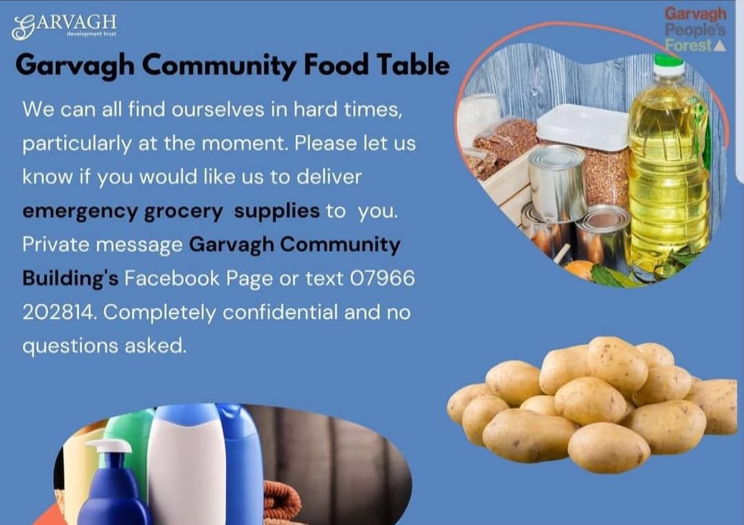 Garvagh Community Food Table is available to deliver emergency grocery supplies🛍. Details below. #garvagh #garvaghpeoplesforest #northernireland #foodbank