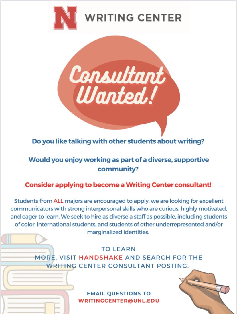 UNLwriting's tweet image. Last reminder to get those consultant applications in! We’d love to work with you. #writeherewritenow #yeahwearehashtagging