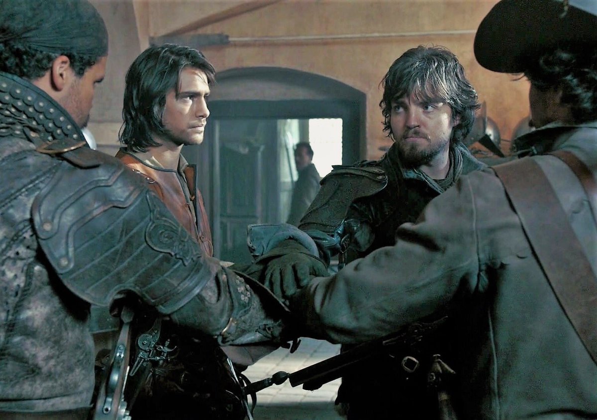 HespShirley's tweet photo. #TheMusketeers S1 Finale 
A #Favourite scene, not many words , all in the looks between them 💜
All For One ⚜️ 
#FebWord https://t.co/cjKUvef7oA