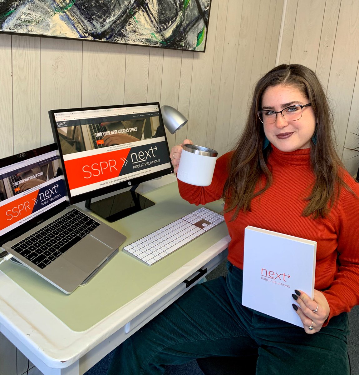 nextpr_'s tweet photo. Meet @erikamertz of our #Chicago office! Her biggest #WFH tip? Bust a move! Even taking just a 3 min break to get up from your desk and groove to a song can make a world of difference for your mood &amp; #productivity throughout the day! 🎶 https://t.co/8GYEpYk5Ju