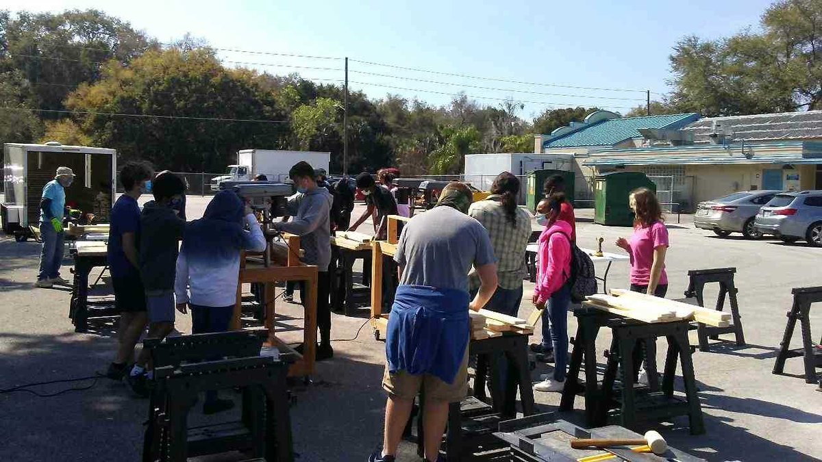 Eustis HS Construction Academy students built 20 beds for needy children in their community today in partnership with Sleep In Heavenly Peace! #CTEMonth