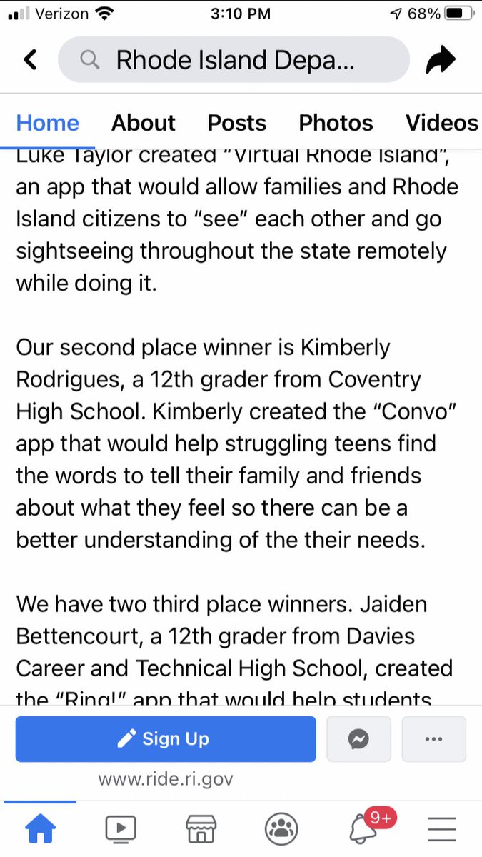 Congrats to 9th grader Kimberly Rodriguez she placed second in RIDES app design challenge for making an app to keep people connected during the pandemic!  And she won $100 👍<a href="/CoventryOakers/">Coventry High School</a> <a href="/coventrycareer/">Regional Career & Technical Center</a> #oakerpride