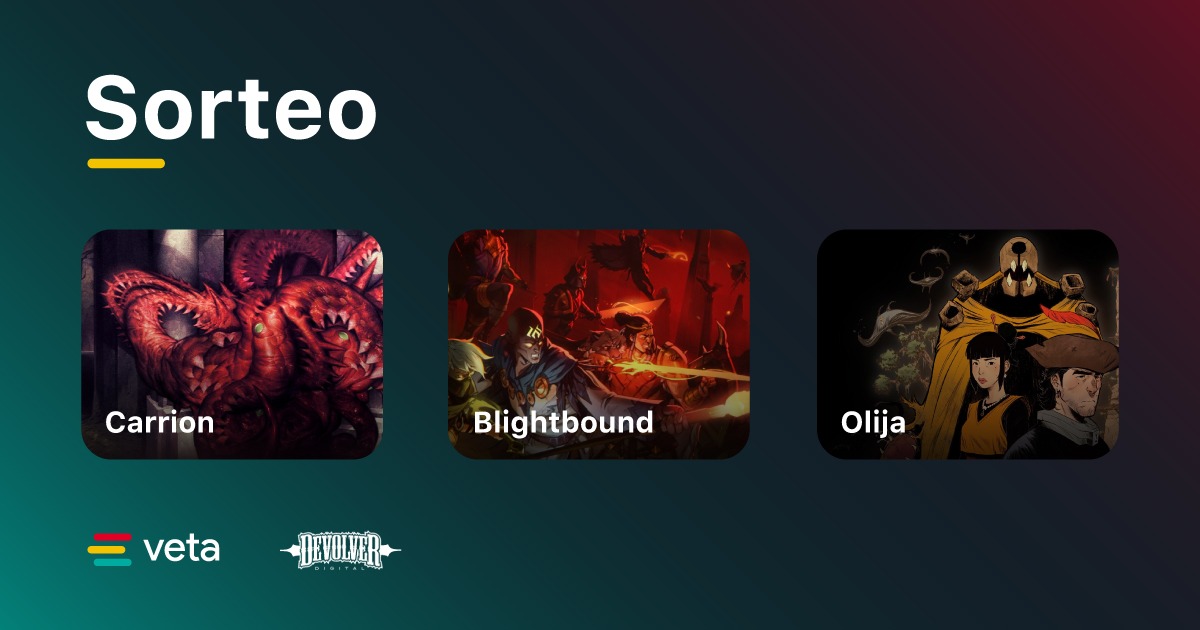 veta_app's tweet photo. Agradecemos a @devolverdigital el habernos otorgado keys para regalar a la comunidad. En esta ocasión, tenemos dos tandas de tres juegos para obsequiar. Es decir, las dos personas que ganen se llevarán Carrion, Blightbound y Olija (los 3 en Steam).

¡Participás solo con un RT! https://t.co/mMBY2VujIU