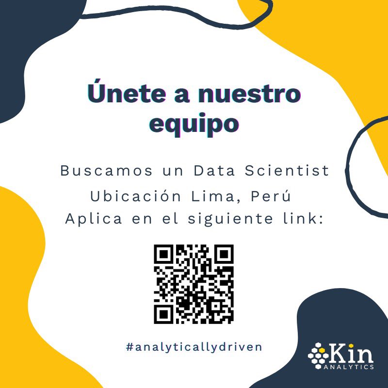 KinAnalytics's tweet photo. Únete a nuestro equipo!
-Buscamos un Data Scientist en Perú
Aplica vía LinkedIn escaneando el código QR:
#peru #trabajosíhay #desarrolloprofesional #analitica #data #analyticallydriven https://t.co/zpBkmKzG4v