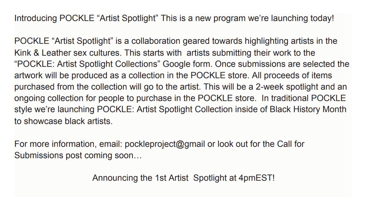 POCKLEProject's tweet photo. Introducing POCKLE “Artist Spotlight” This is a new program we’re launching today!
Announcing the 1st Artist Spotlight at 4pmEST!
#POCKLE #ArtistSpotlight #POCKLEArtistSpotlight https://t.co/c75Vr2Fh2j
