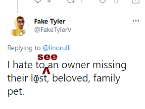 FakeTylerV's tweet photo. @faithfulmommy99 And yet, I'm able to communicate in spite of my (missing) words. #InvisibleLetters #TypingIsHard https://t.co/57lck7uGAJ