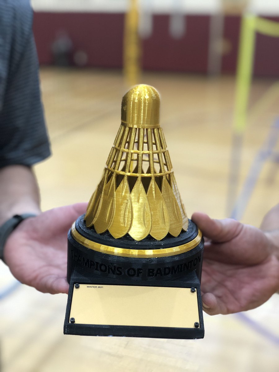 #projectoftheday #madisonmakers presenting this custom #3dprinted and #laserengraved trophy to coaches Liberato & Martinez - the #champions of our #teacher #badminton tournament!