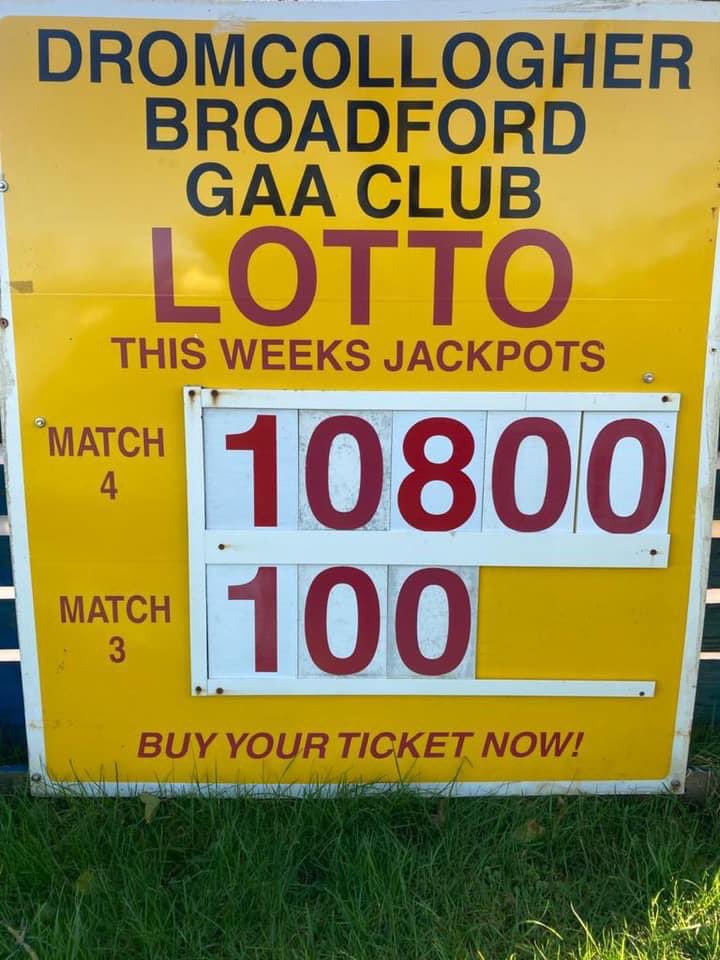 LOTTO JACKPOT 10,800 EURO
DRAW SUNDAY

Tickets 2 euro each or 3 for a fiver . 

Play at our new lotto stand at Meaney's Centra Dromcollogher

OR

Play online by clicking link below 

play.clubforce.com/play_newa.asp?…