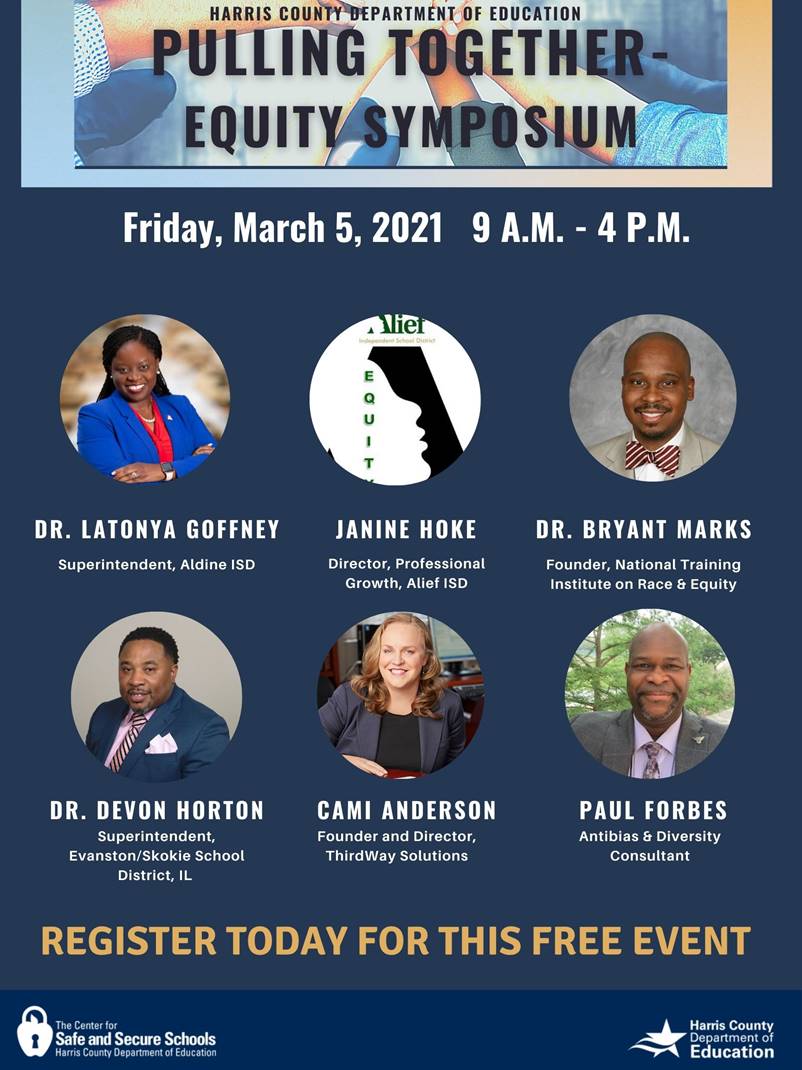 AldineISD's tweet image. The @HCDEtx is hosting the Pulling Together – Equity Symposium on March 5 from 9 a.m. to 4 p.m. Superintendent @drgoffney will be a featured speaker. Register TODAY for the free event: ow.ly/Ns5i50DLeas #PullingTogether #Equity #HCDEImpact @CSSS_hcde #AldineAnywhere