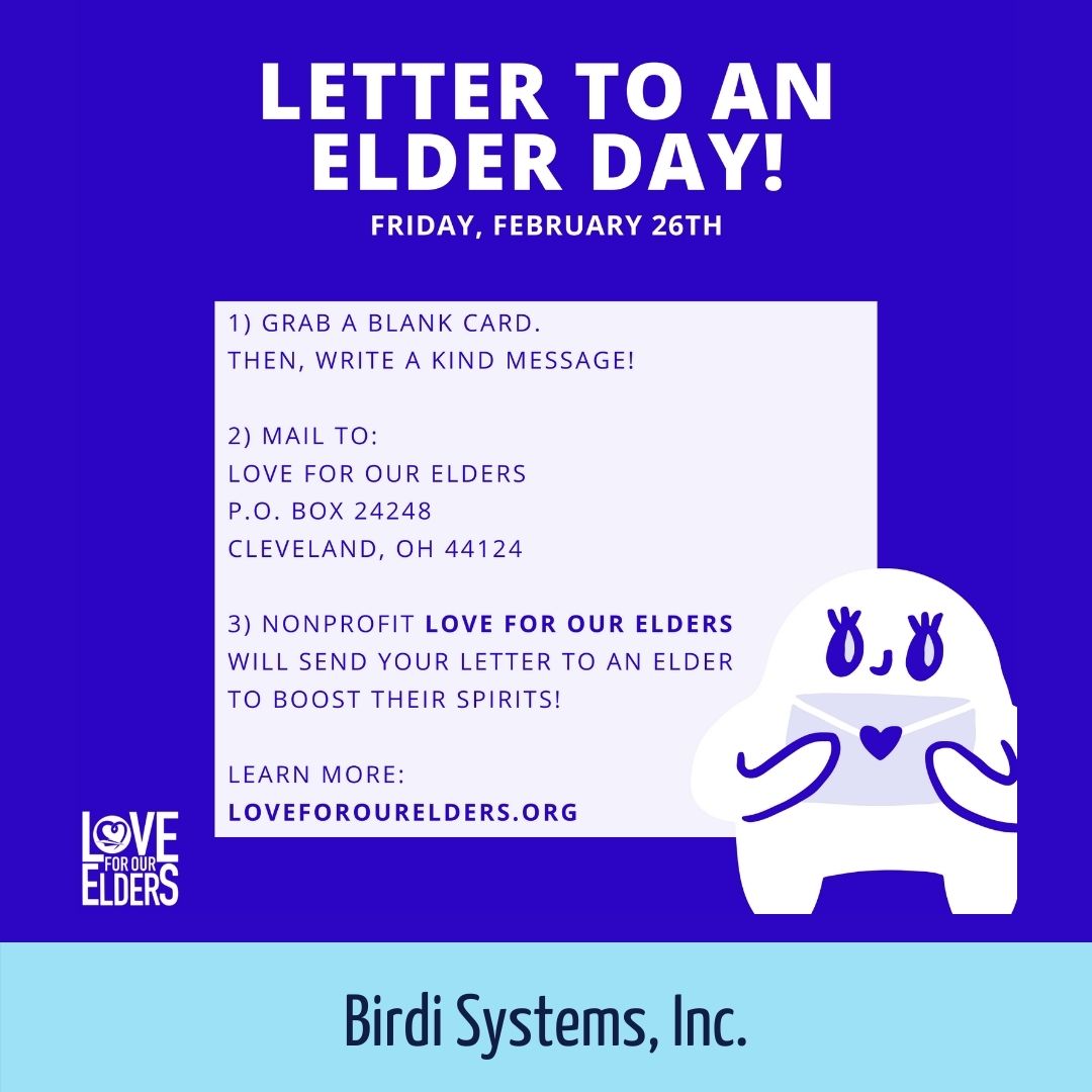 Birdi Systems, Inc. (@birdisystemsinc) on Twitter photo Happy #lettertoanelderday! the #BirdiTeam is participating with the non-profit organization, <a href="/love4ourelders/">Love For Our Elders</a>, by sending handwritten letters to elders in nursing facilities. Our team collected letters during this month to support <a href="/love4ourelders/">Love For Our Elders</a> mission. To join, check our post! Happy #lettertoanelderday! the #BirdiTeam is participating with the non-profit organization, <a href="/love4ourelders/">Love For Our Elders</a>, by sending handwritten letters to elders in nursing facilities. Our team collected letters during this month to support <a href="/love4ourelders/">Love For Our Elders</a> mission. To join, check our post!