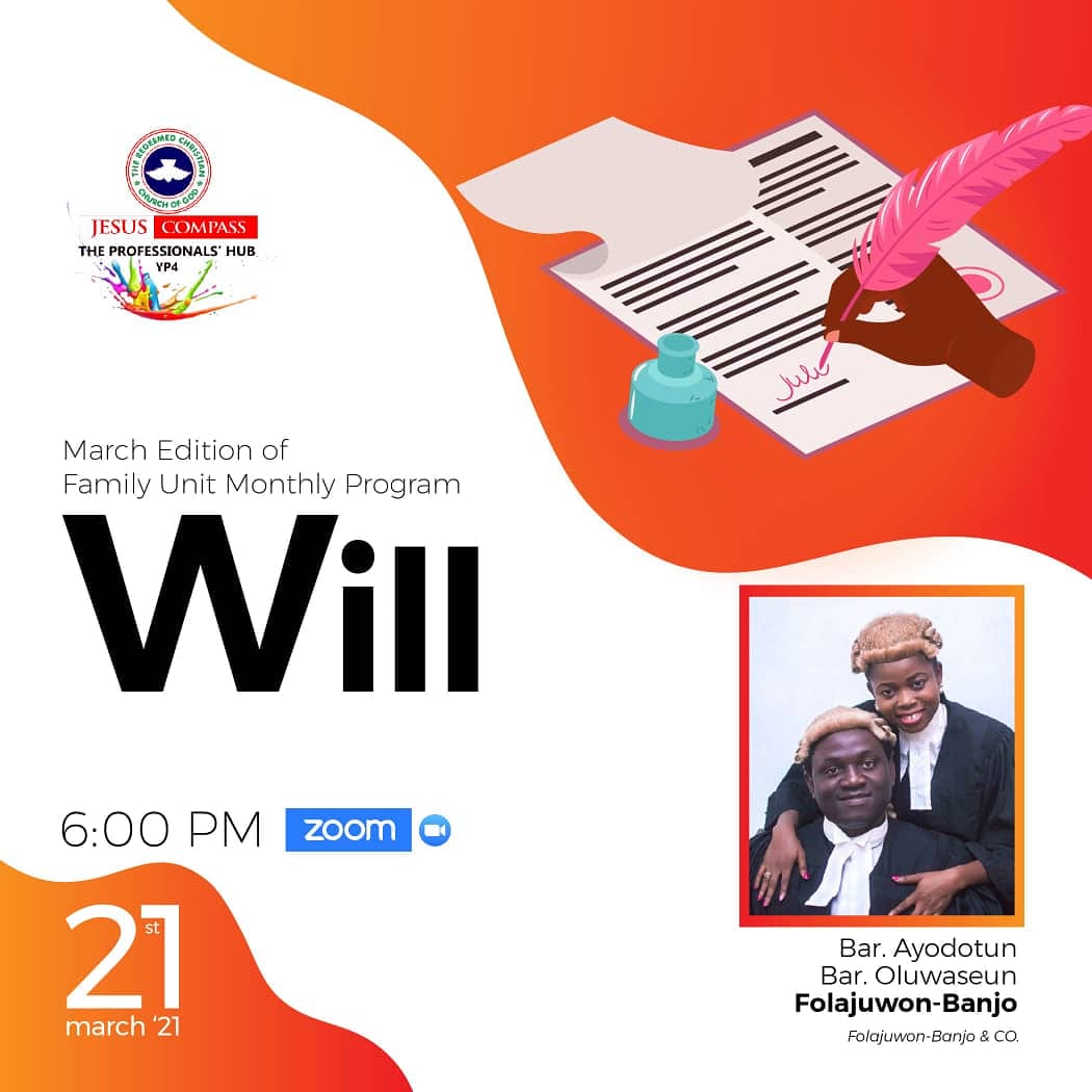 rccgjcompass's tweet photo. How important is preparation of a WILL?
Join us to learn more...
#FamilyUnitProgram
#FamilyRetreat
#Compass
#DirectionFinders
#RCCG
@rccgjesuscompass https://t.co/4XJsUPktxY