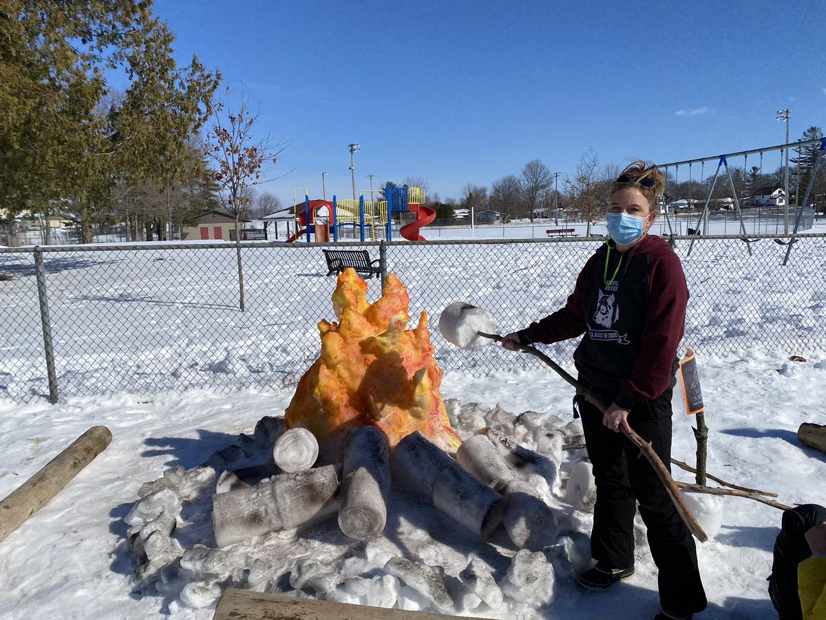 Arrived at school to find our sculpture had been destroyed overnight. We could let the culprit win and not rebuild, or stand up and show we won’t be knocked down. “Like campfires and marshmallows, we are better together!” .... <a href="/WoodvilleES/">woodville</a> <a href="/tldsb/">TLDSB</a> #proud