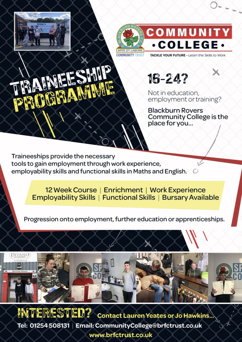 BRCTComCollege's tweet photo. At the Community College, we run a 16-18 traineeship, a 19-24 traineeship and from April we will be piloting the new @EFLTrust Training Ground programme. For further details DM or drop us an email CommunityCollege@brfctrust.co.uk https://t.co/1PD8VdNO3S