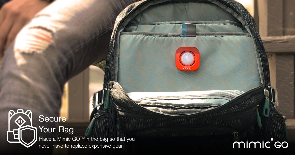 themimiq's tweet image. The bag that keeps all of your gear looks too easy to steal? No big deal! Place a Mimic GO in the bag so that you never have to replace expensive gear.🎒

#smartmimic #mimicgo #securityonthego #security #iot #smartalarmsystem #smarttracker #smarttech #portablealarm #hometech