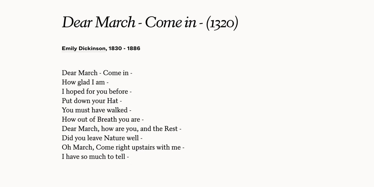 POETSorg's tweet photo. Dear March - Come in -
How glad I am -
I hoped for you before -

—Emily Dickinson

https://t.co/y3WUTw6wxO

#WomensHistoryMonth https://t.co/62FHXyw7r2