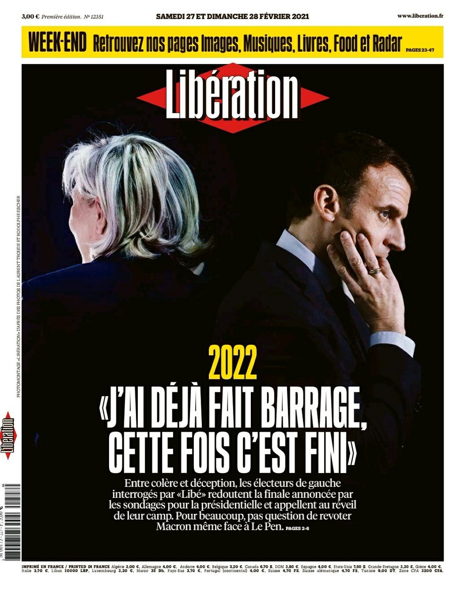 Brevesdepresse's tweet photo. ⚡🇲🇫FLASH -Le barrage mal barré ! «J’ai déjà fait le barrage, mais cette fois c’est fini et bel et bien fini». 1 an avant la présidentielle, un nombre grandissant d’électeurs de gauche l’affirment : même au 2nd tour, ils n’iront pas voter pr Macron. (Libé) https://t.co/EannzyjpsZ https://t.co/oi0igPFjv0