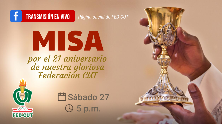 FedCut's tweet photo. ¡Compañeros y compañeras! Los invitamos a la Misa por el Aniversario N° 21 de nuestra Federación, la cual se transmitirá en vivo a través de nuestra página oficial.
🗓️ Sábado 27 de febrero
🕒 5 p.m.
🔴 Facebook de Fed Cut https://t.co/WuDRXpE1nN
