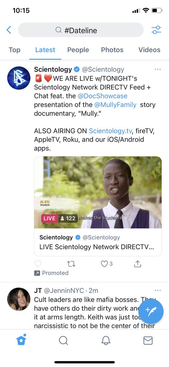 CKellyWho's tweet photo. This seems like a bad time for Twitter to be pushing Scientology ads in my feed lol #notagoodtime #Dateline https://t.co/LJiW3gqwXu