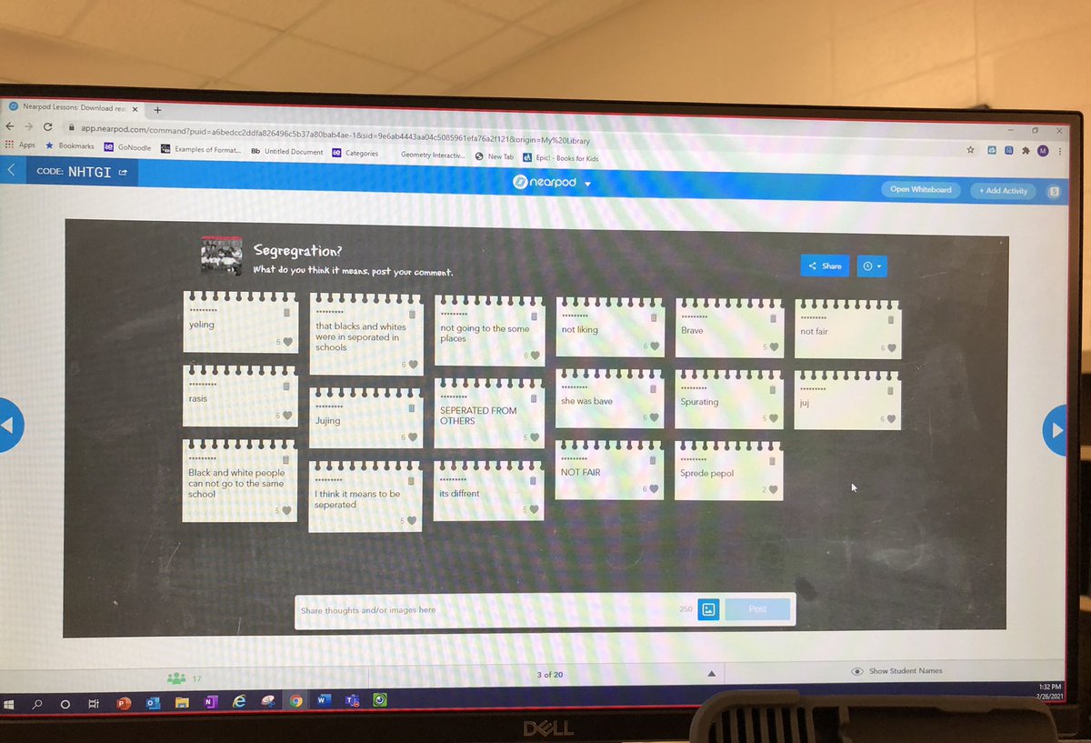 mey_brooks's tweet photo. Great responses from my first grade class as we completed a lesson on Ruby Bridges and segregation on Nearpod. @ManningOaksFCS https://t.co/MdXOtZB8CF