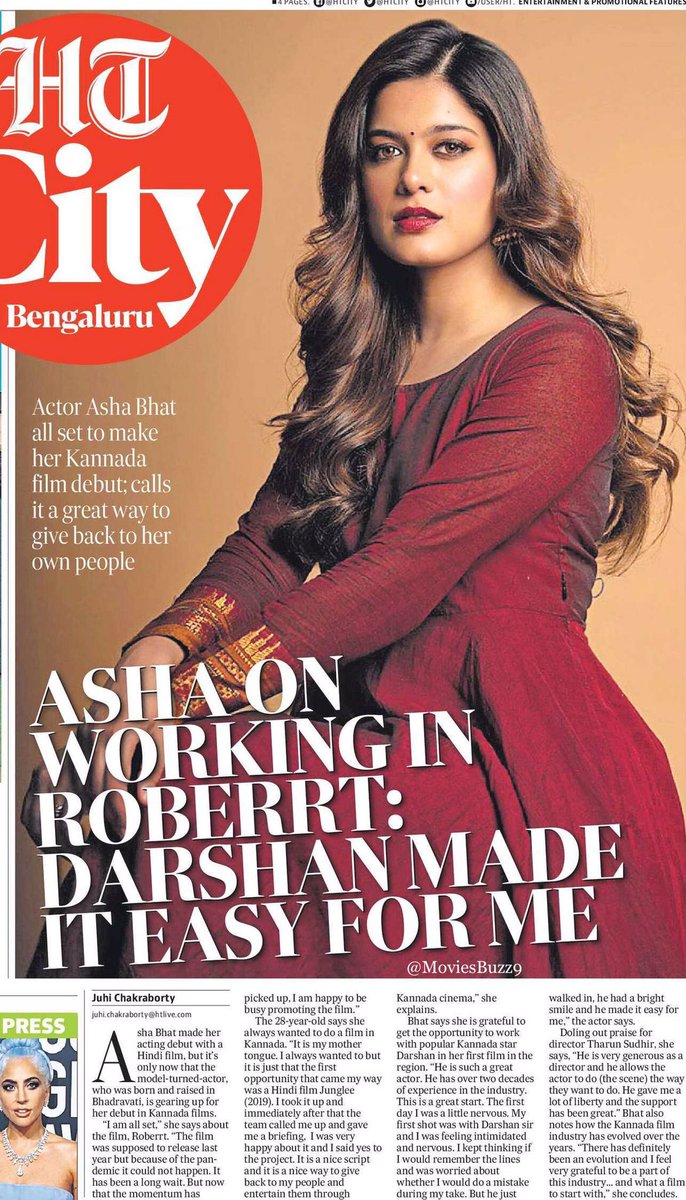 #ASHABHAT ON WORKING IN #ROBERRT: #DARSHAN MADE IT EASY FOR ME
Actor @StarAshaBhat all set to make her Kannada film debut; calls it a great way to give back to her own people 
@dasadarshan