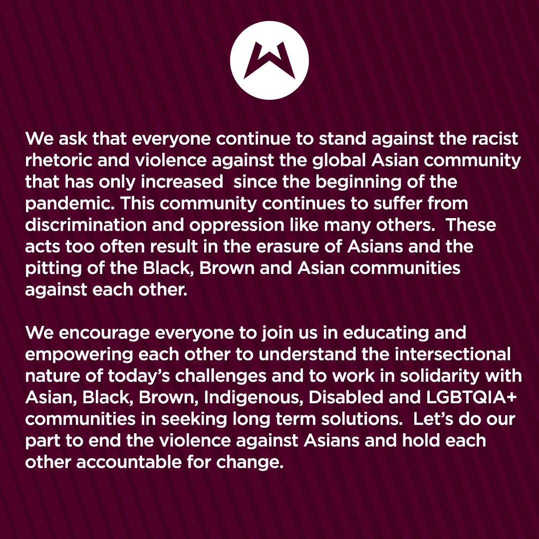 Wasserman's tweet image. Injustice anywhere is a threat to justice everywhere. We stand in solidarity with the Asian community.

#StopAsianHate