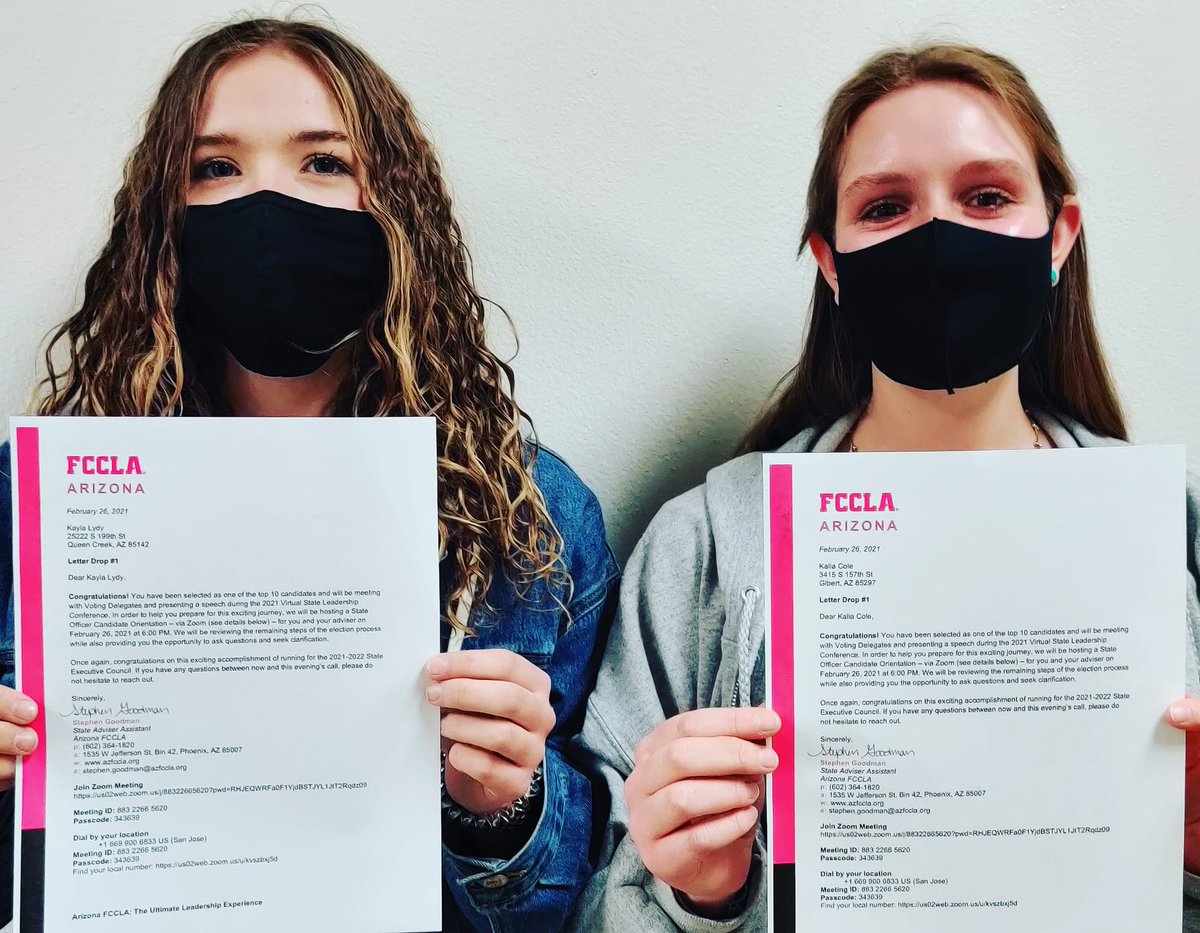 bhsbearsfccla's tweet photo. Congrats to Basha High students, Kayla Lydy and Kalia Cole, who have both selected as top ten candidates for FCCLA state officer and move forward with election process after successfully completing FCCLA knowledge test, panel interview and individual interviews. #buildingbasha https://t.co/bLAFryRrOQ