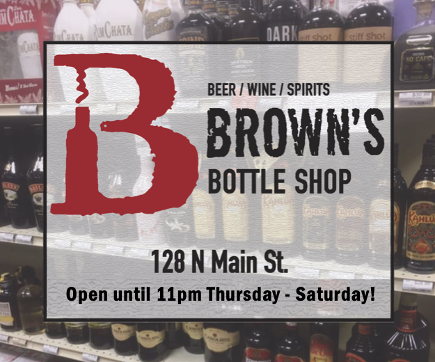 OColly's tweet photo. Ad: Come check out Brown's Bottle Shop's wide variety of wine, beer, and liquor- perfect for wine Wednesday or your weekend plans! Located on Main Street and open until 11PM Thursday, Friday, and Saturday! @BrownsBottle https://t.co/HDuYvPGFgn