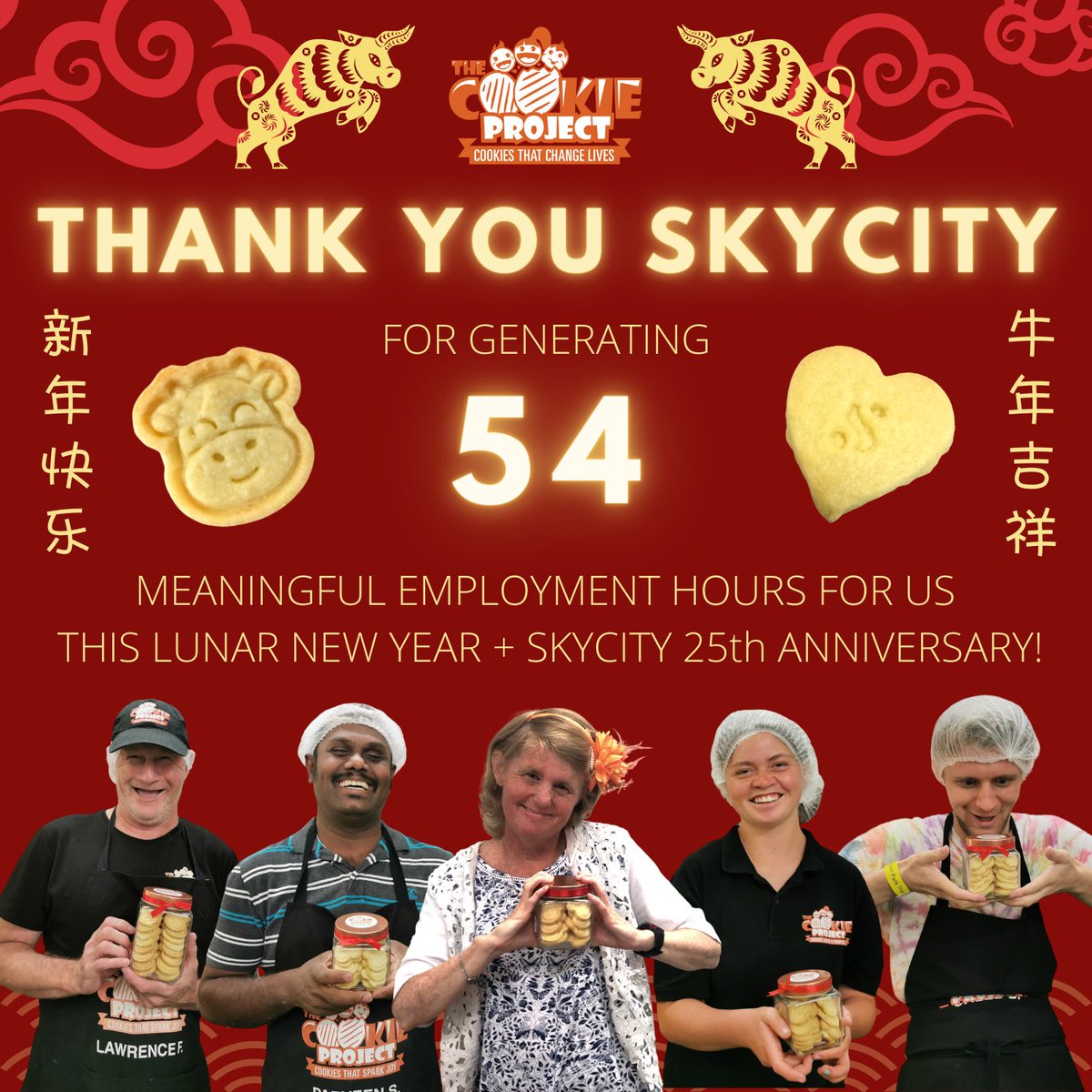 CookieProjectNZ's tweet photo. #ThankYou @SkyCityGroup for generating 54 meaningful #employment hours for our bakers with disabilities during this #LunarNewYear ! 

#Disability #Inclusion #Socent #Cookies #NomNomNom https://t.co/yDYbSAHJQg