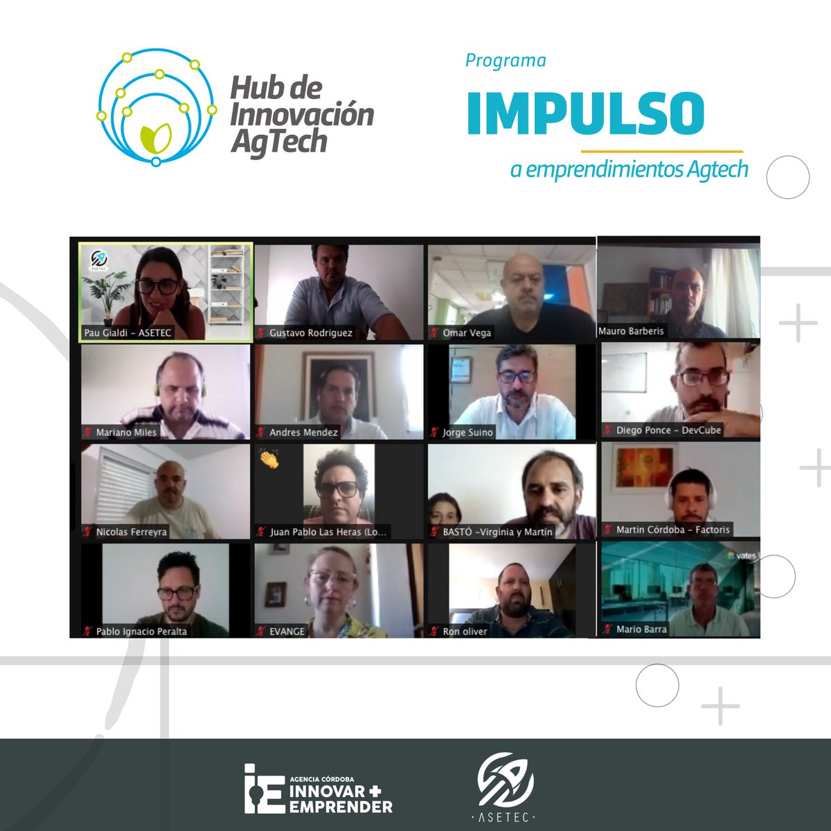 Programa Impulso a Emprendimientos Agtech 🚀🌱📡

Este programa está en el marco del Hub de Innovación Agtech y lo desarrollamos en alianza  con <a href="/AsetecArgentina/">Asetec</a>.

Hoy tuvimos la Sesión de Disrupción Inicial.